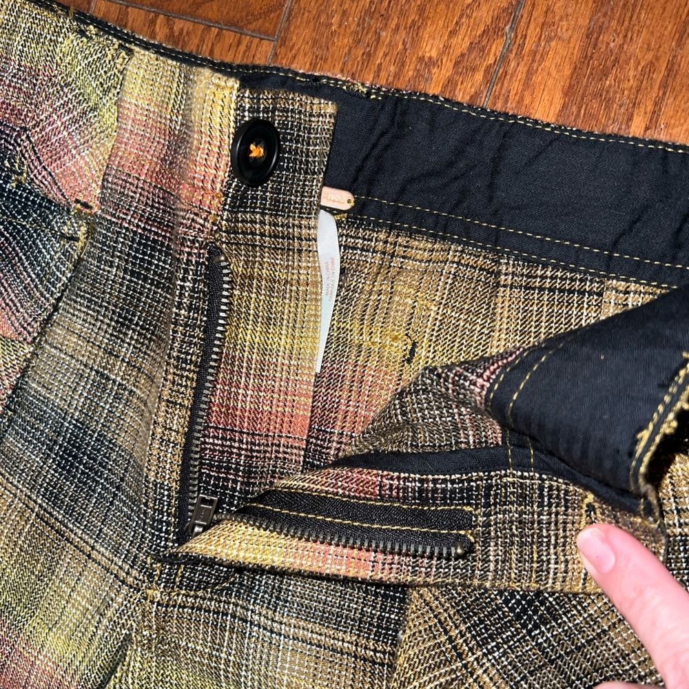NWT 108$ Free People Plaid Wide Leg Moss Combo Cargo Pants 6 - Picture 8 of 14